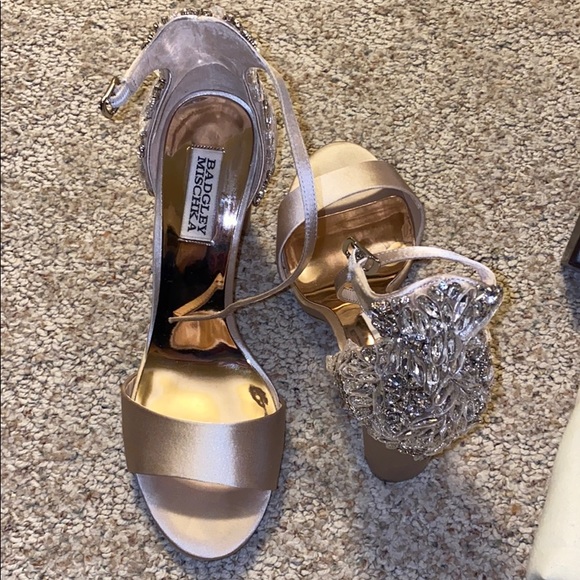 Badgley Mischka Shoes - Badgley Mischka Nude Satin Heels with rhinestones